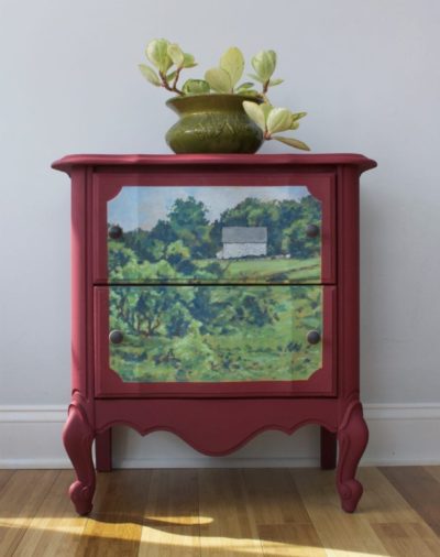 Burgundy Landscape Cabinet by Annie Sloan Painter in Residence Karen Donnelly with Chalk Paint®