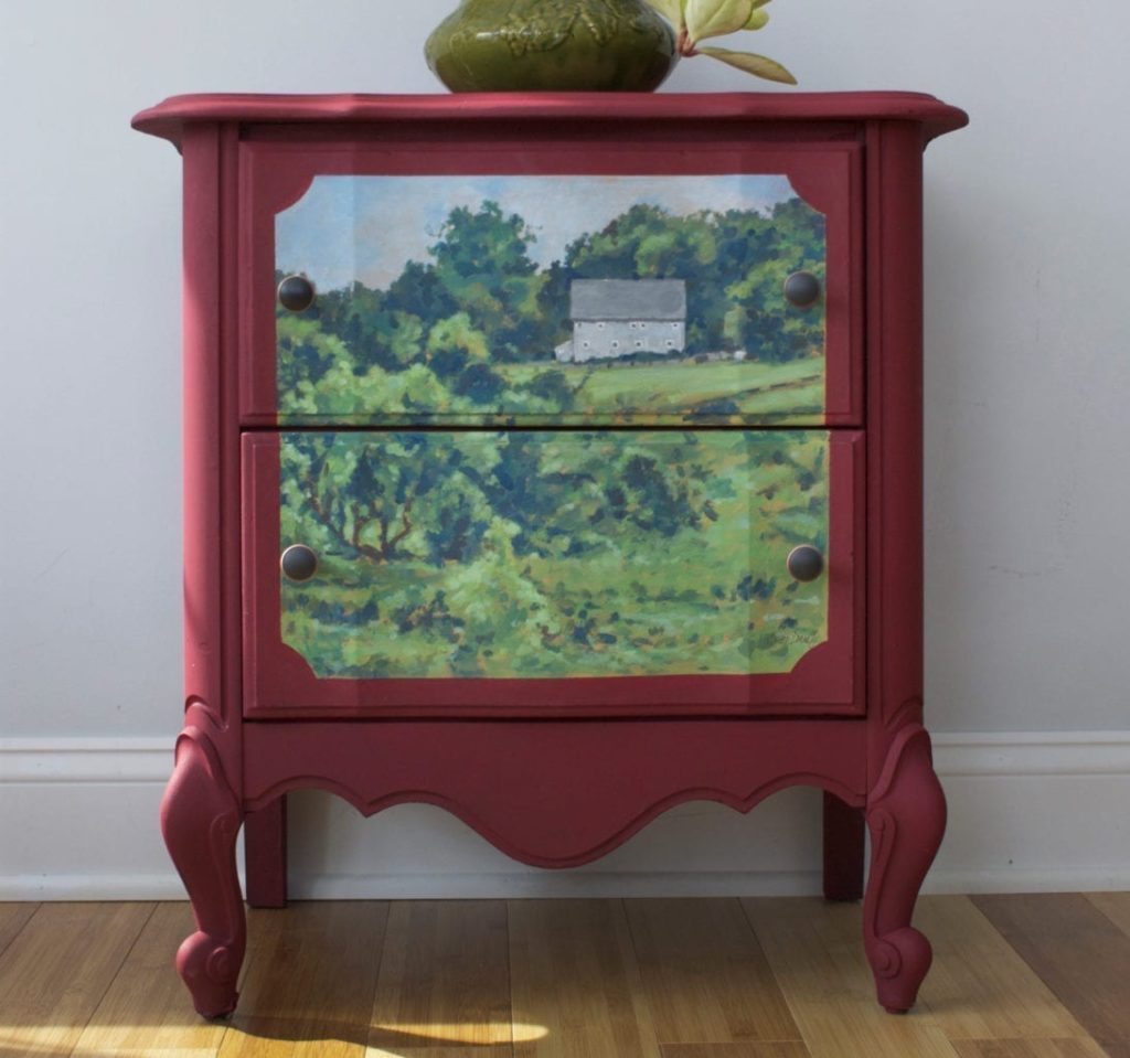 Burgundy Landscape Cabinet by Annie Sloan Painter in Residence Karen Donnelly with Chalk Paint®