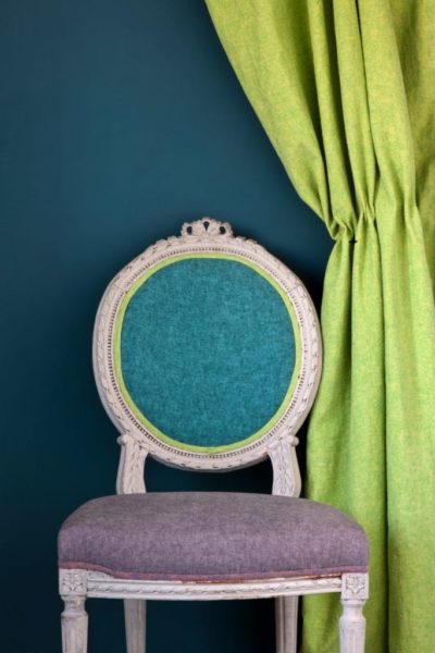 Colour blocking with fabric and paint using Linen Union fabric in English Yellow + Antibes Green and Provence + Aubusson Blue and Chalk Paint and Wall Paint by Annie Sloan