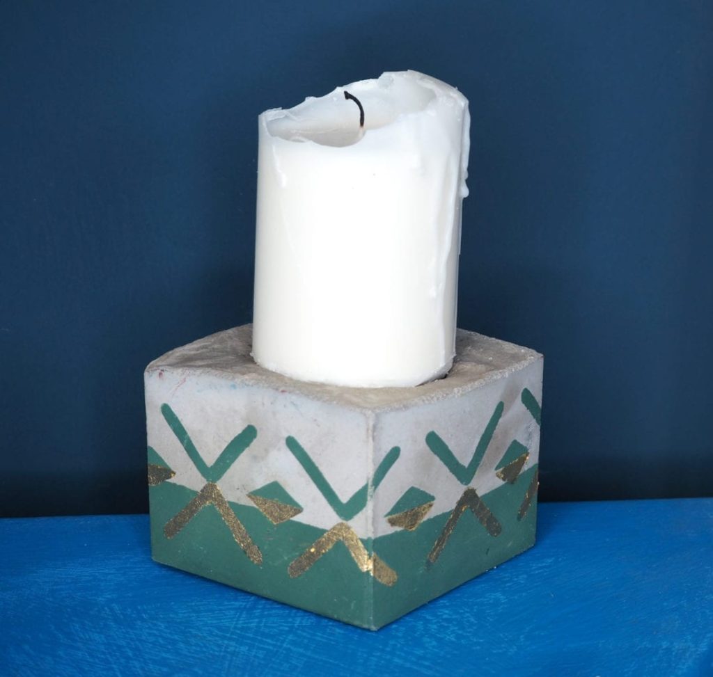 Concrete Candle Holder painted with Chalk Paint® by Annie Sloan in Amsterdam Green and gilded with Brass Leaf