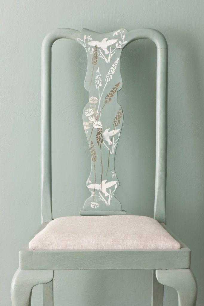 Duck Egg Blue Stencilled Chair painted with Chalk Paint® and stencils by Annie Sloan