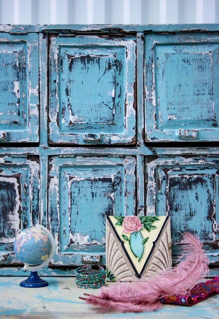 Indian inspired painted and distressed cabinet by Annie Sloan Painter in Residence Simon Olsson with Chalk Paint®