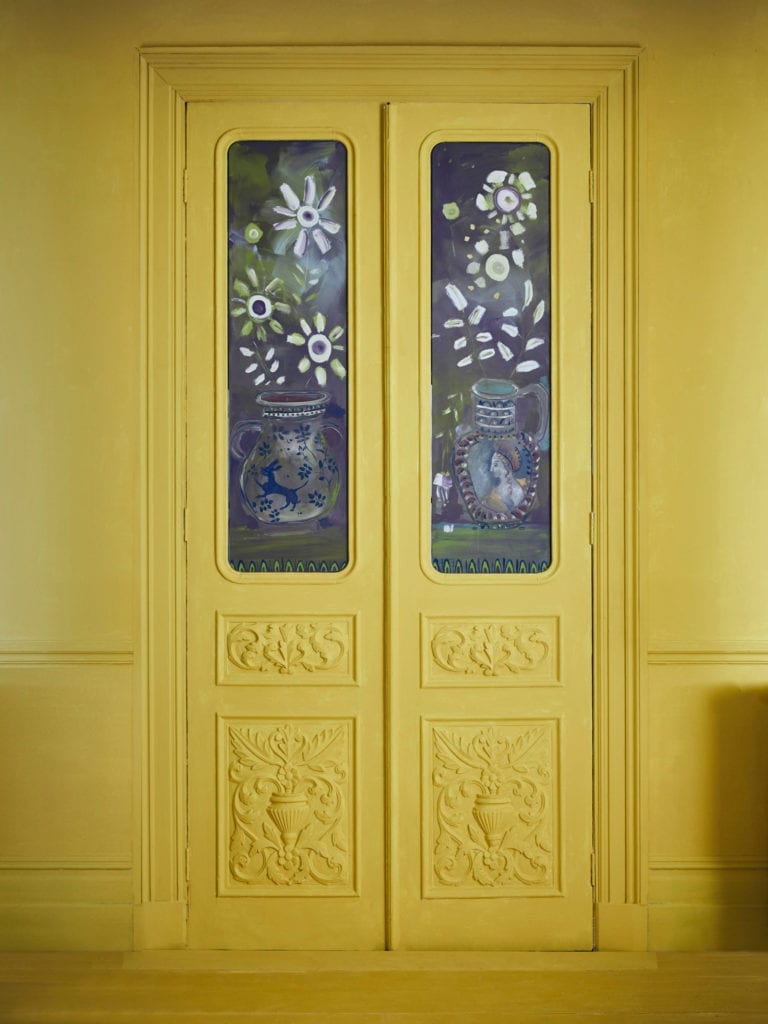 Doors, walls and floors painted with Chalk Paint® by Annie Sloan in Tilton, a bright mustard yellow inspired by Charleston Farmhouse