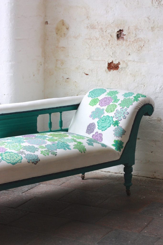 Succulent Chaise Longe by Annie Sloan Painters in Residence Abigail and Ryan painted with Chalk Paint® in Florence, greens and purples