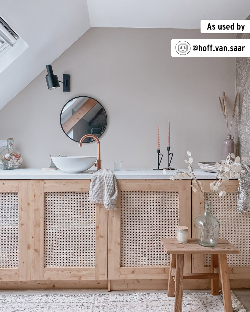 Annie Sloan Wall Paint in Canvas Laundry Room featuring Rattan Cupboards