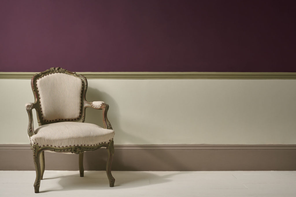 Annie Sloan Tyrian Plum Wall Paint with Chair in foreground