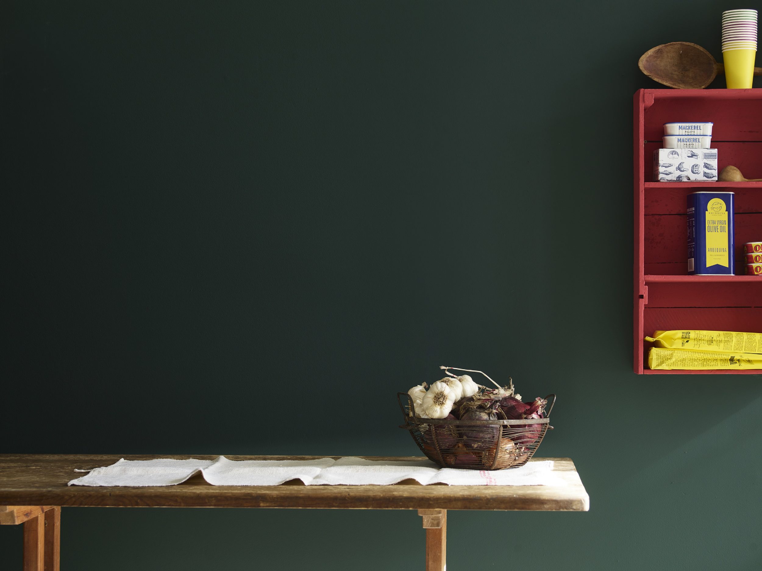 Annie Sloan Wall Paint in Knightsbridge Green Lifestyle Image featuring Chalk Paint Emperor's Silk Shelves
