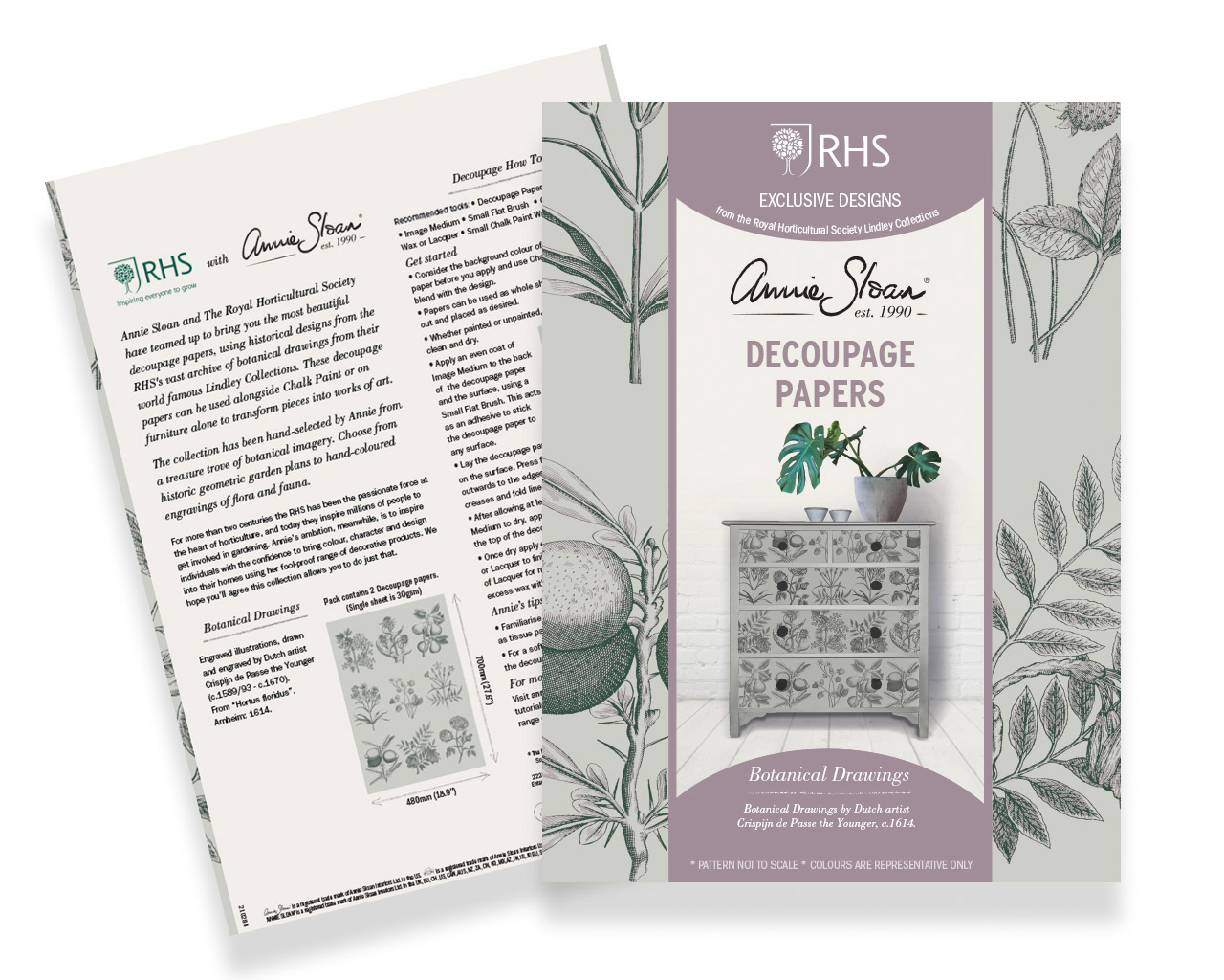 Botanical drawings decoupage papers by Annie Sloan and RHS - product shot