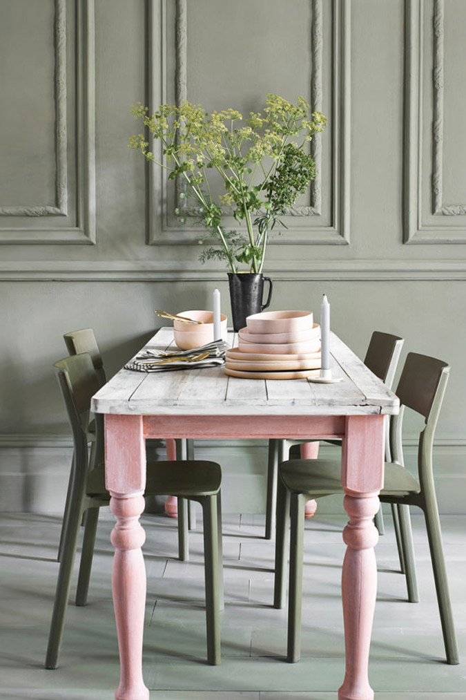 Scandinavian Inspired Annie Sloan Scandinavian Pink Chalk Paint Chateau Grey and Olive Chalk Paint Dining Room