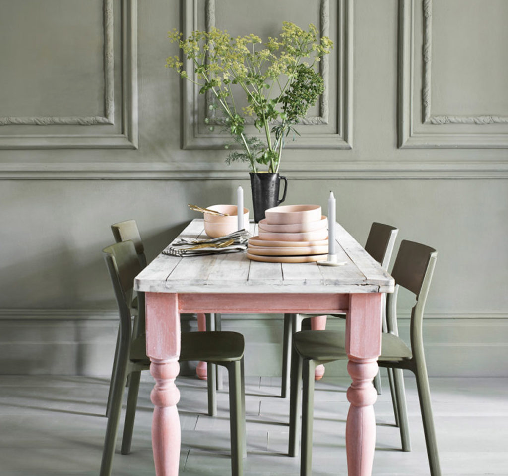 Scandinavian Pink Olive Chalk Paint Wall Paint Scandi-Style Dining Room by Annie Sloan