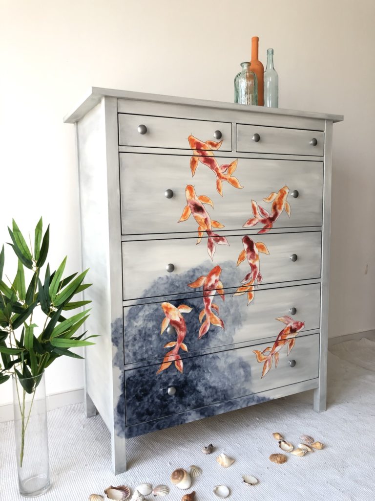 Annie Sloan Painter in Residence Just Restore Chalk Paint Koi Fish Chest of Drawers