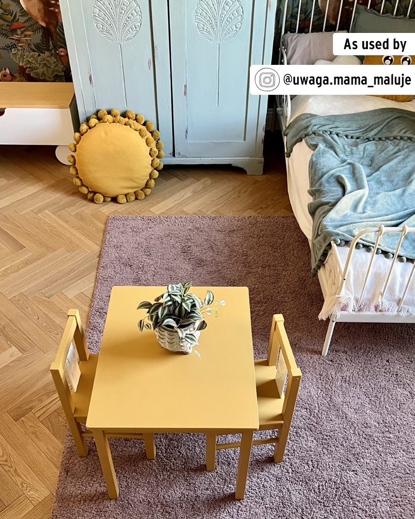 Children's Table and Chairs in Child's Bedroom Painted in Annie Sloan Satin Paint in Carnaby Yellow