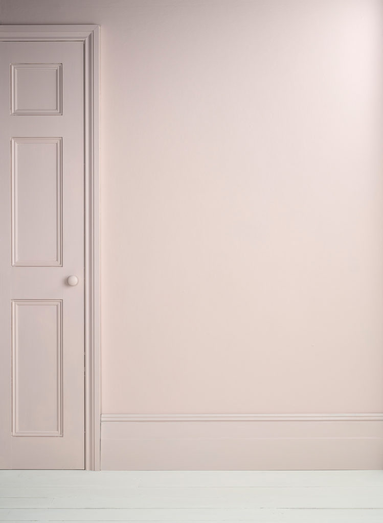 Lifestyle Image of Annie Sloan Satin Paint in Pointe Silk used on door and skirting