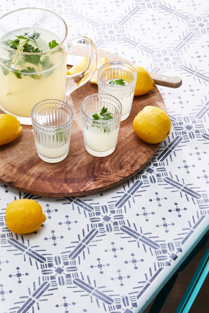 Annie Sloan Stencilled Chalk Paint Table featuring Drinks