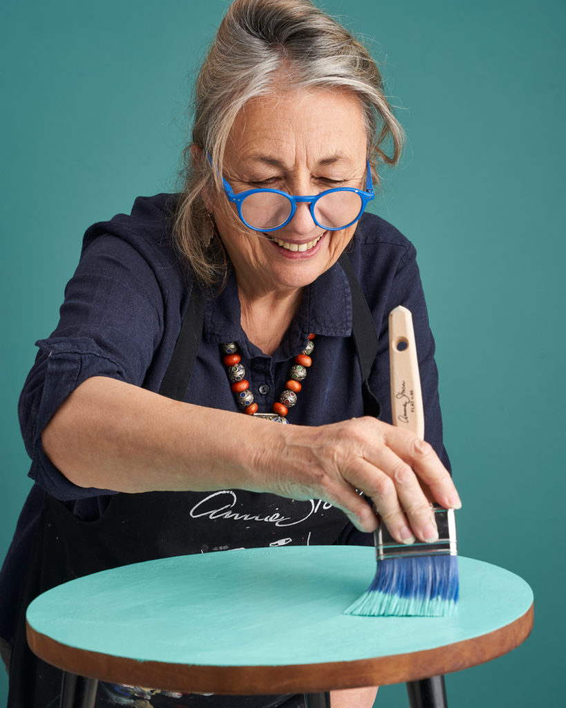 Annie Sloan Chalk Paint Provence In Progress Shot of Annie Painting Table