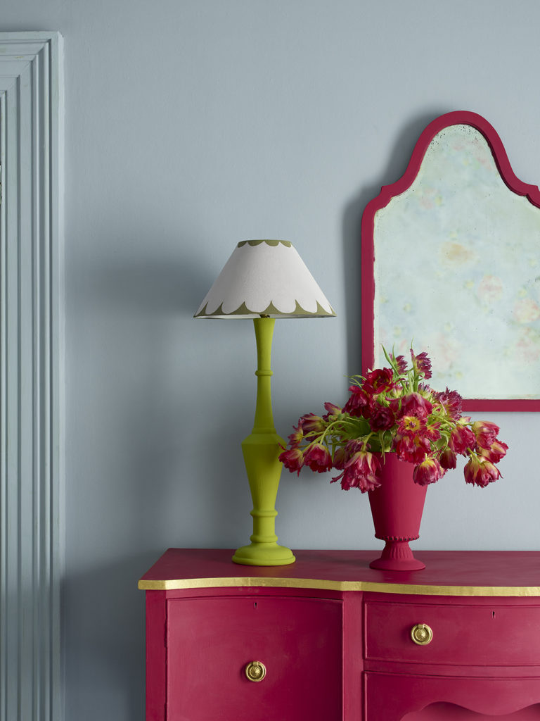 Colours to Spark Joy Louis Blue, Capri Pink, and Firle Chalk Paint Featuring Vase and Mirror in Capri Pink