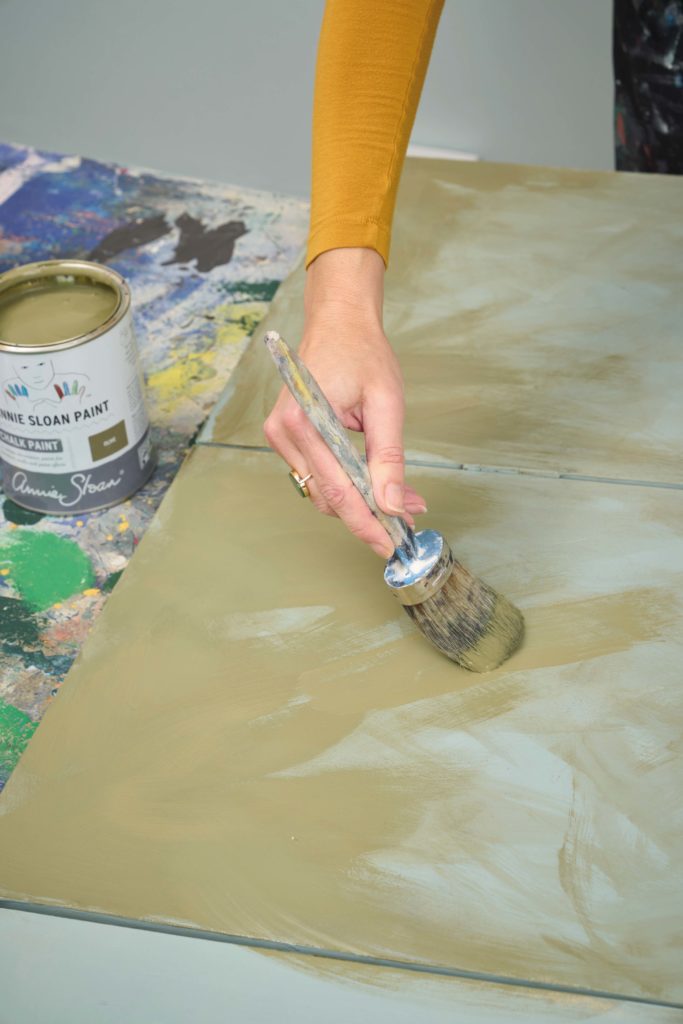 Close Up Olive Chalk Paint Being Applied using Chalk Paint Brush