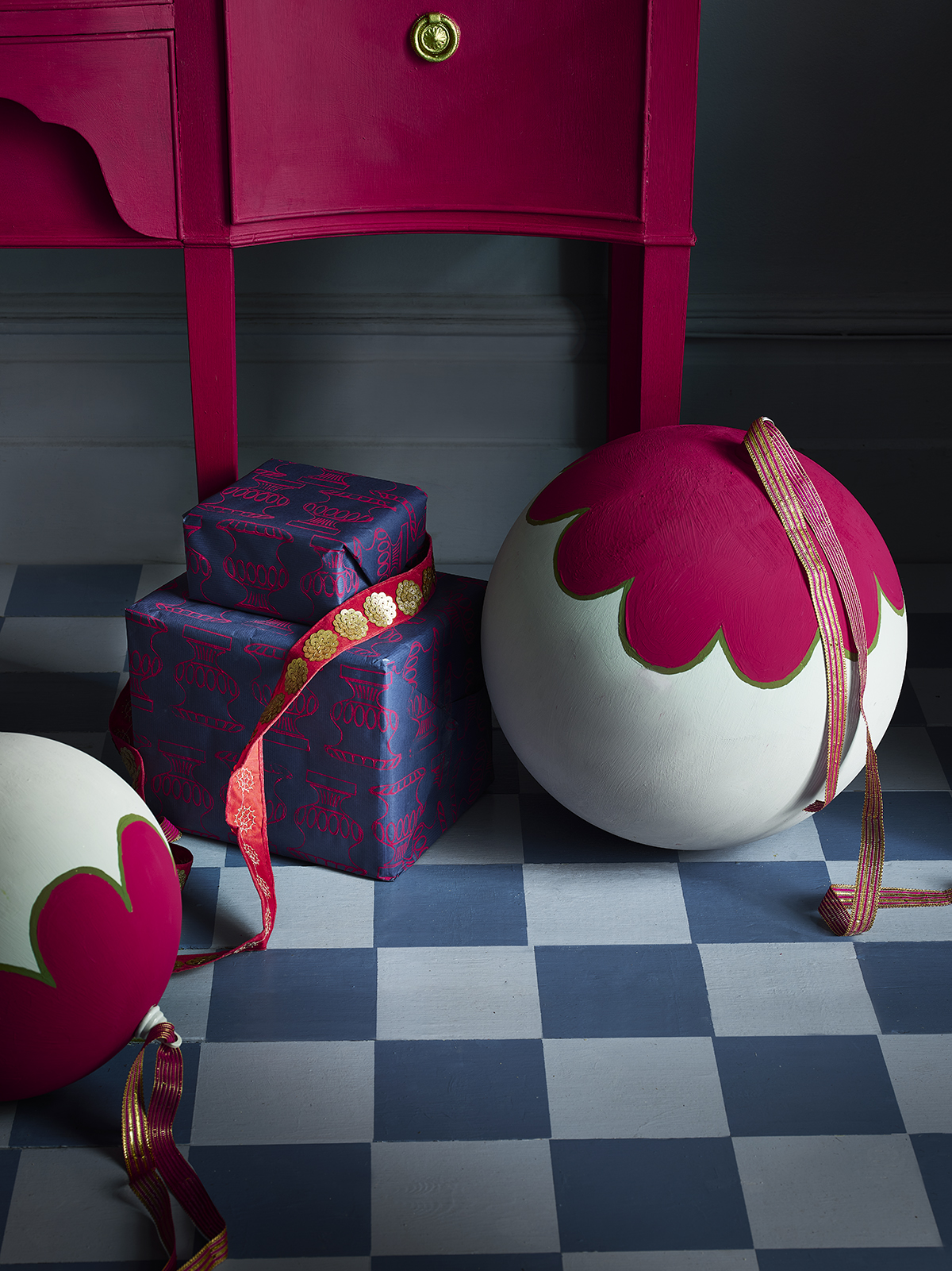 Annie Sloan Chalk Paint used to paint giant baubles