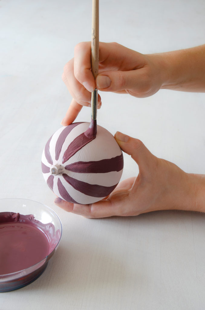 Chalk Paint Custom Purple Mix Being Applied in Stripes to Xmas Decoration