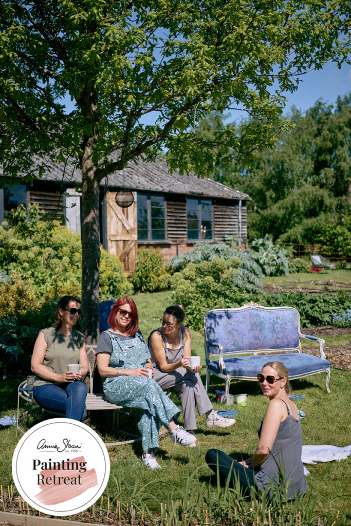 Retreat guests in the gardens at Court House Farm
