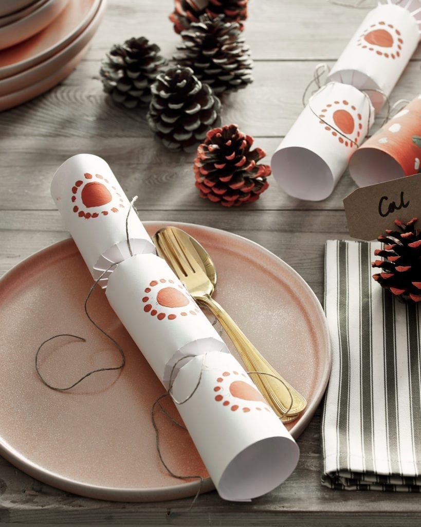 Christmas Crackers painted with Chalk Paint in Scandinavian Pink and stencilled using the Circles Stencil by Annie Sloan