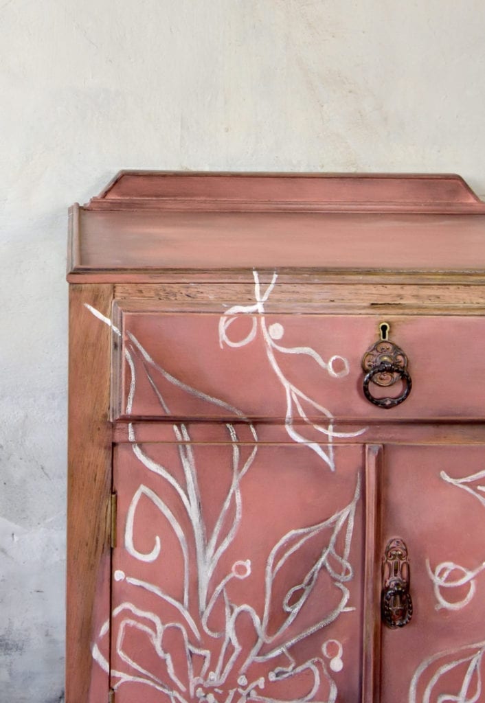 Abstract Floral Cabinet by Annie Sloan Painter in Residece Chloe Kempster painted with Chalk Paint® in Scandinavian Pink