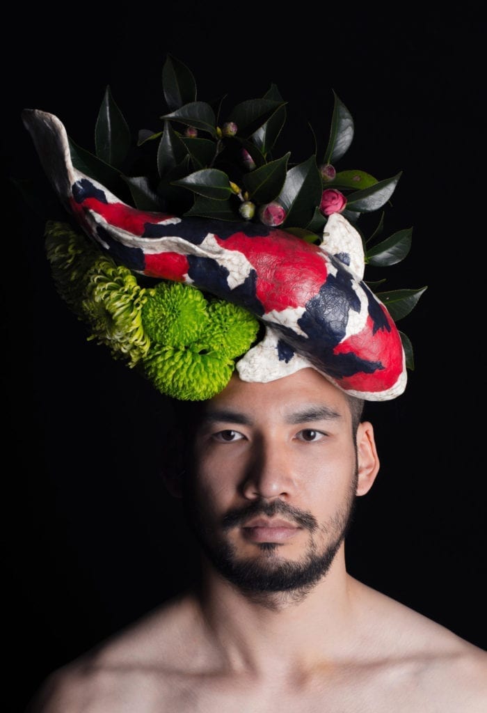 Koi Fish Headdress by Annie Sloan Painter in Residence Hanayuishi Takaya painted with Chalk Paint® and Craqueleur
