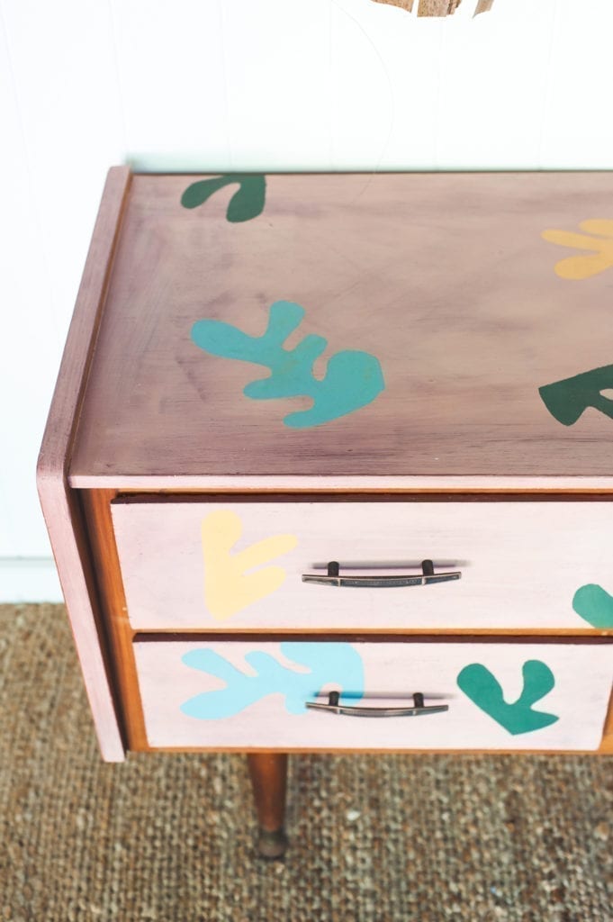 Matisse inspired mid-century lowboy cabinet by Annie Sloan Painter in Residence Polly Coulson with Chalk Paint®