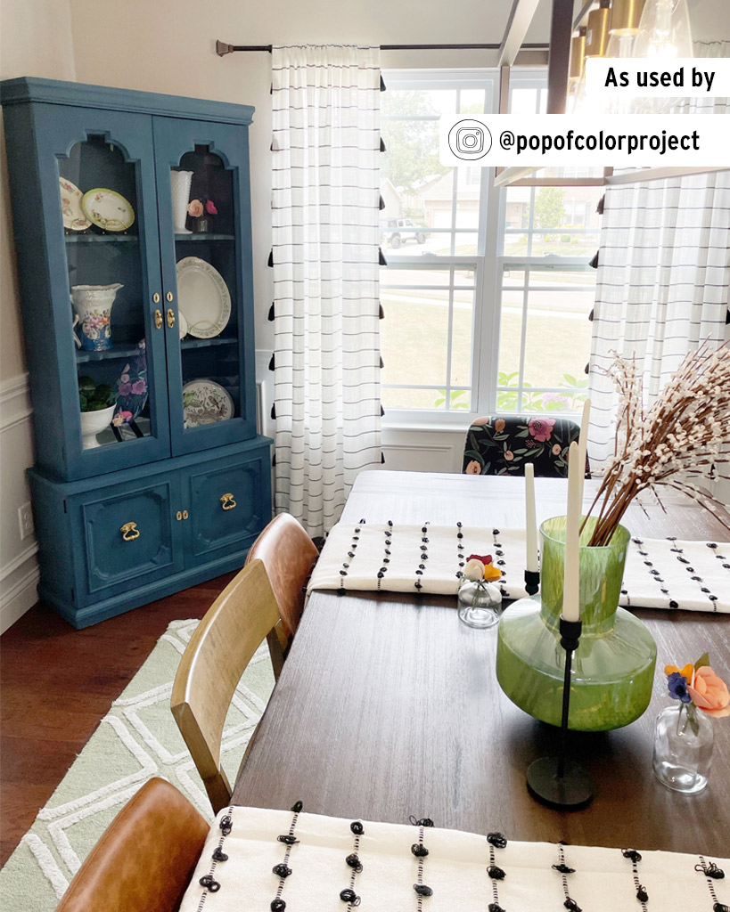 Room featuring display cabinet painted in Annie Sloan Chalk Paint in Aubusson Blue