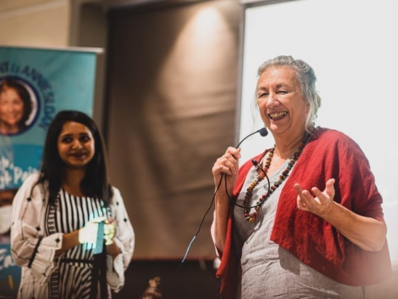 Annie Sloan at The Golden Triangle in India giving a live demonstration