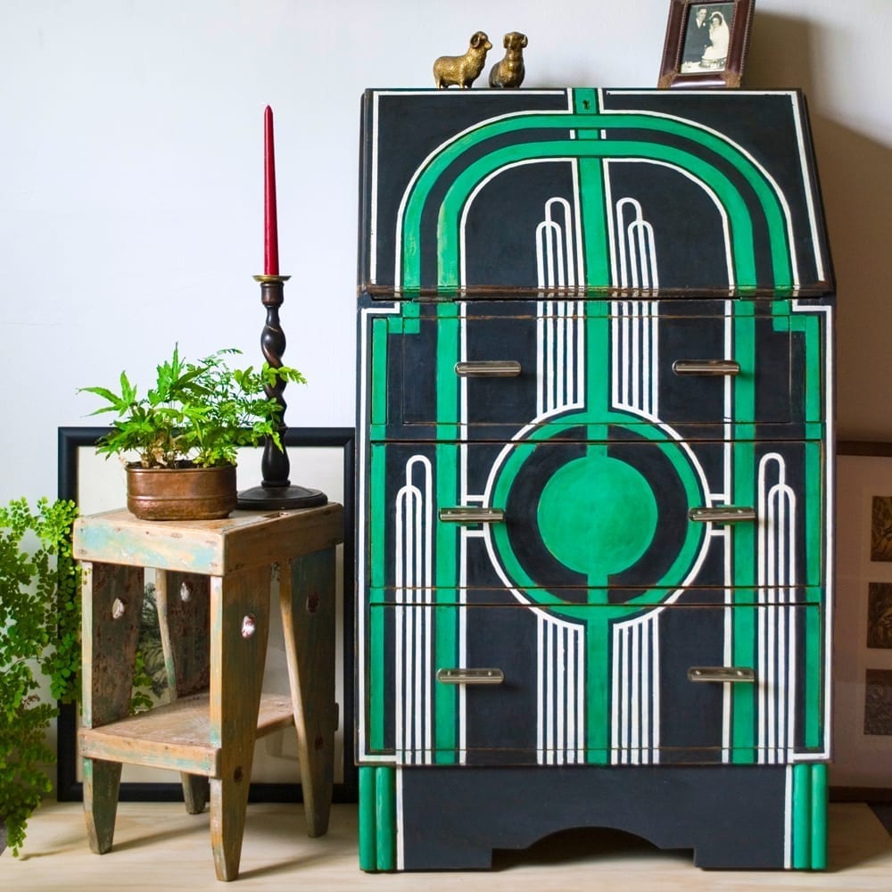 Art Deco inspired bureau painted by Annie Sloan’s Painter in Residence Jeanie Simpson with Chalk Paint®