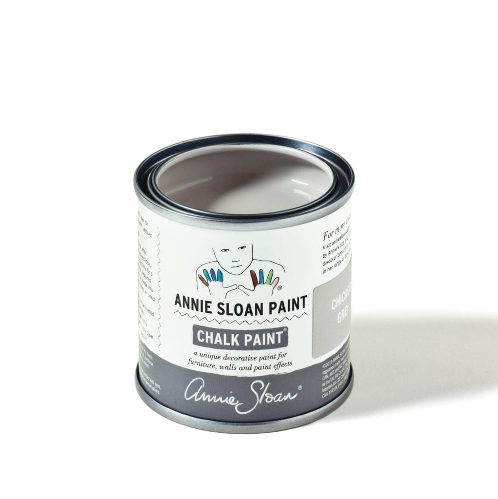 120ml tin of Chicago Grey Chalk Paint® furniture paint by Annie Sloan, a cool, fresh and modern grey, with a hint of blue