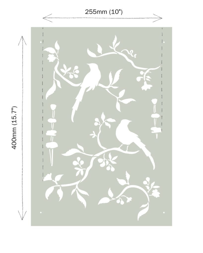 Chinoiserie Birds Stencil by Annie Sloan dimensions