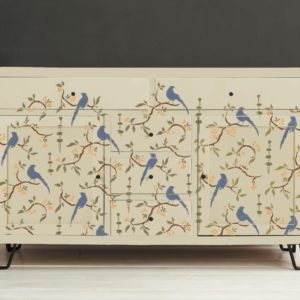 Chest of drawers painted with Chalk Paint® by Annie Sloan and stencilled with the Chinoiserie Birds Stencil