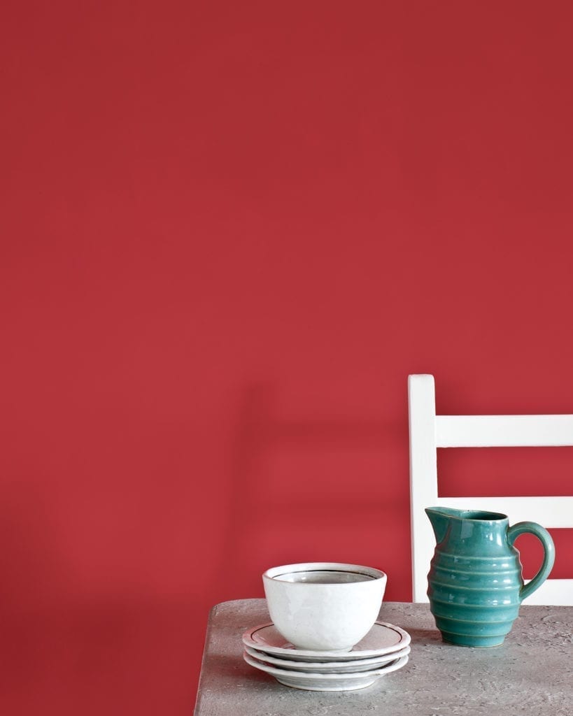 Dining wall painted with Wall Paint by Annie Sloan in Emperor's Silk, a bright, pure red
