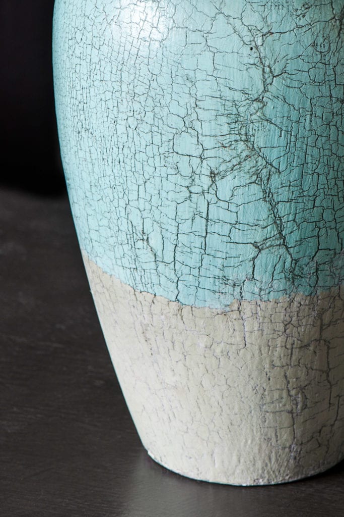 Lamp base painted with Craqueleur crackle varnish and Chalk Paint in Provence and French Linen