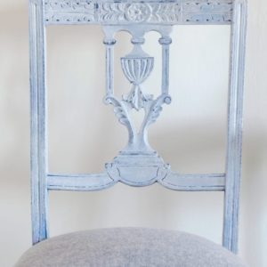 Chalk Paint® by Annie Sloan in Old Violet and White Wax Neoclassical chair with Linen Union in Old Violet + Old White seat cushion