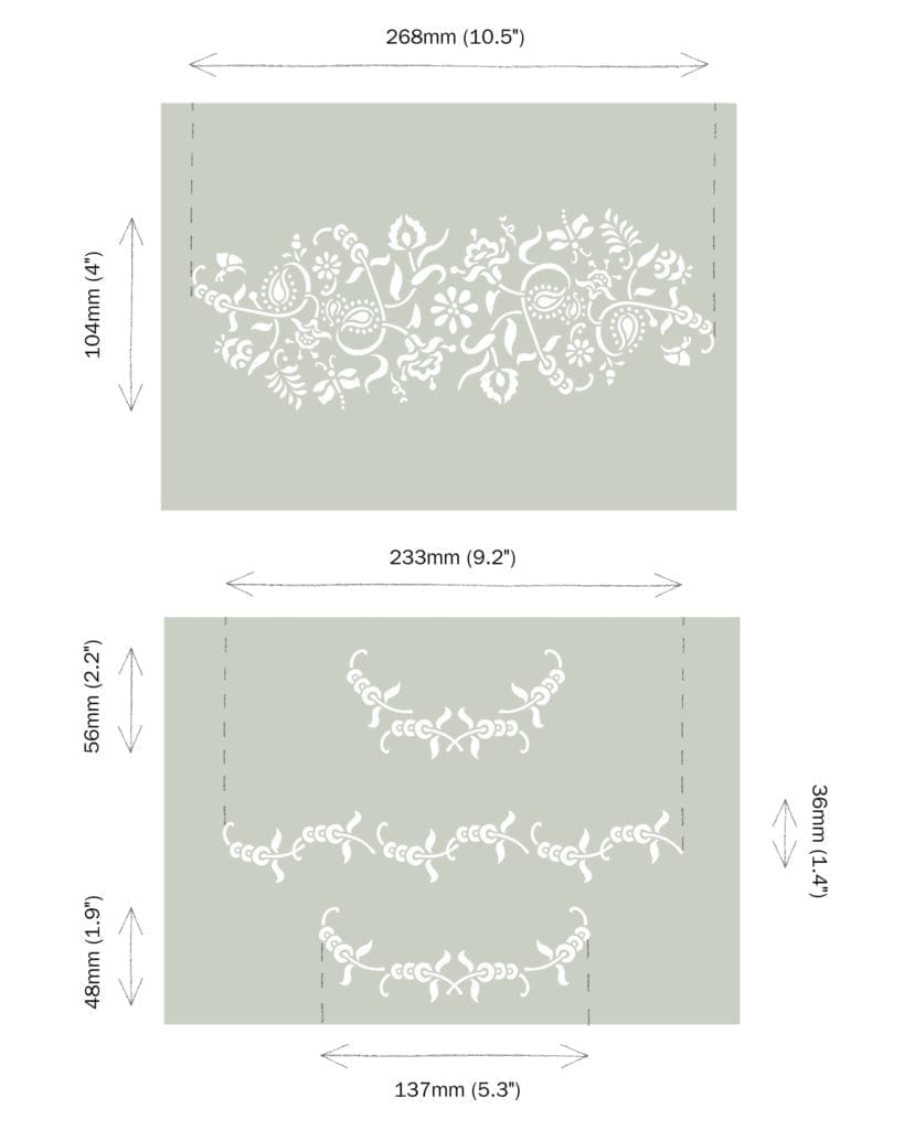 Paisley Floral Garland Stencil by Annie Sloan dimensions