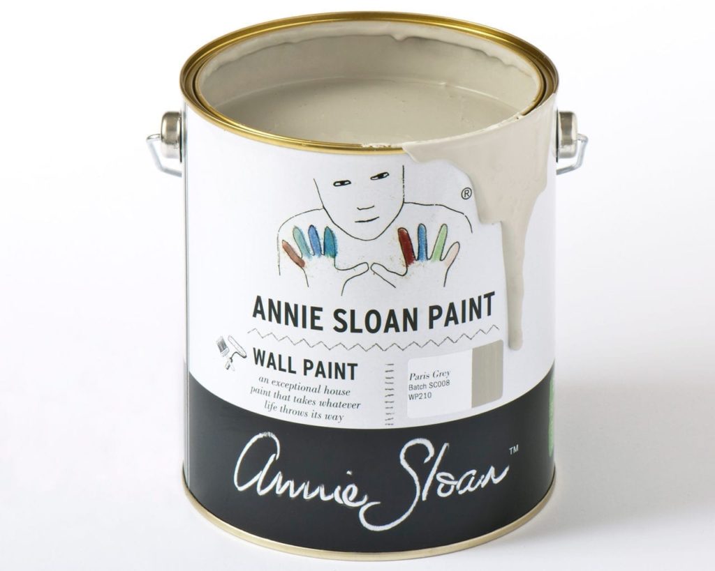 2.5 litre tin of Wall Paint by Annie Sloan in Paris Grey, a soft and slightly bluish grey