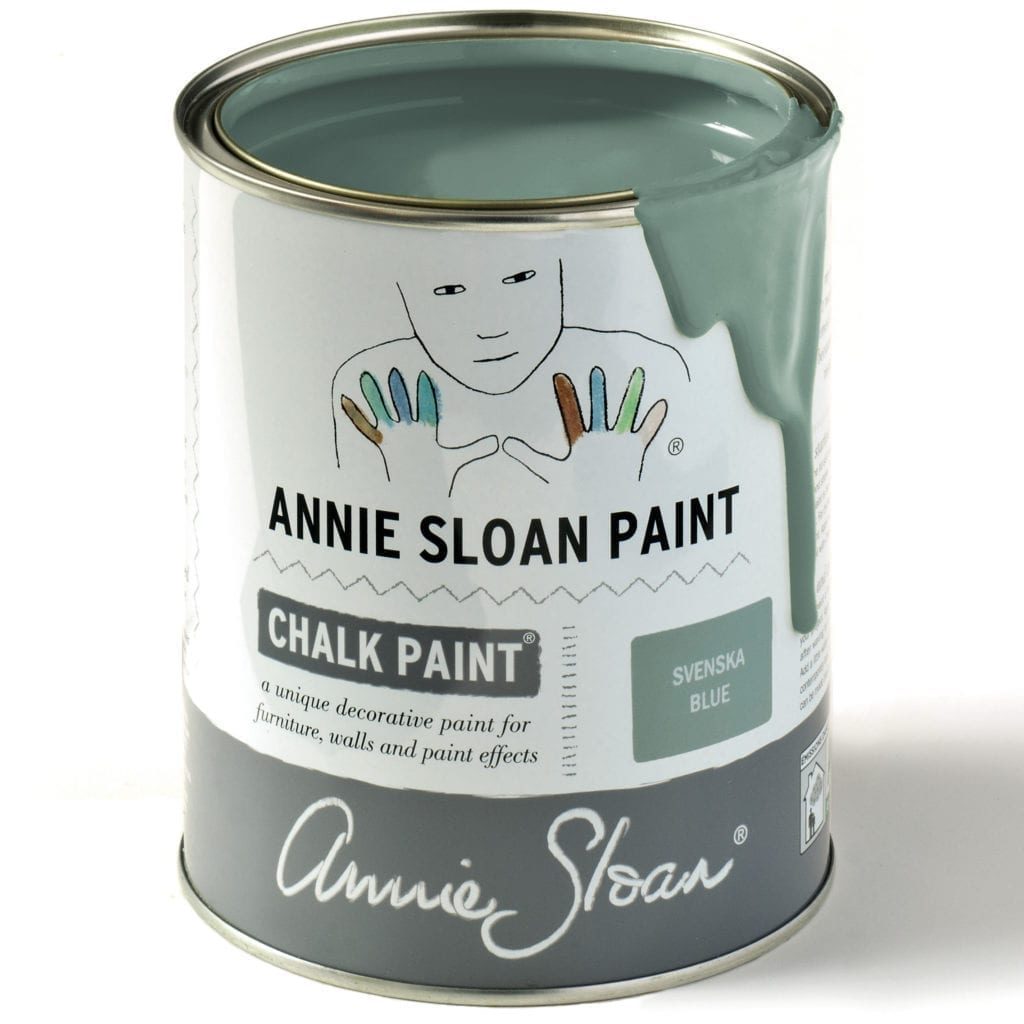 1 litre tin of Svenska Blue Chalk Paint® furniture paint by Annie Sloan, a crisp and cool toned blue-grey