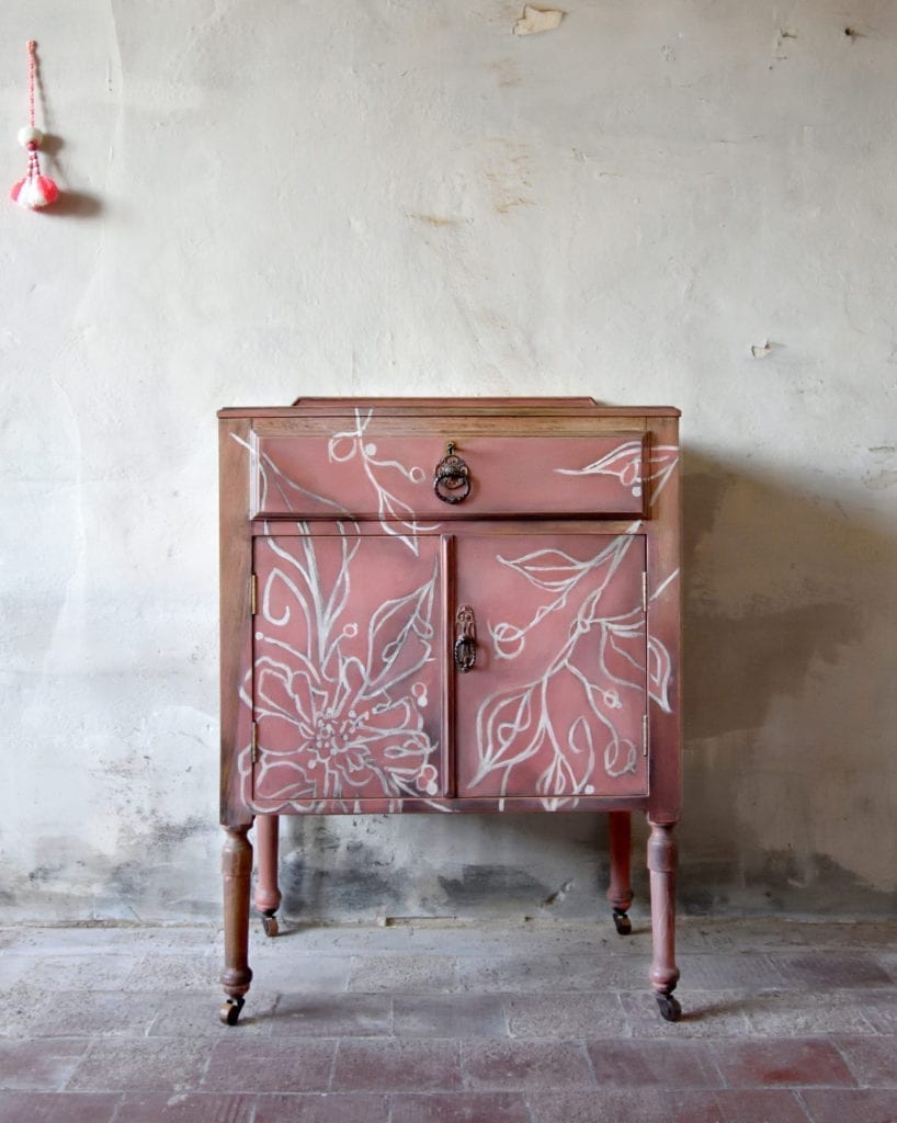 Abstract Floral Cabinet by Annie Sloan Painter in Residece Chloe Kempster painted with Chalk Paint® in Scandinavian Pink