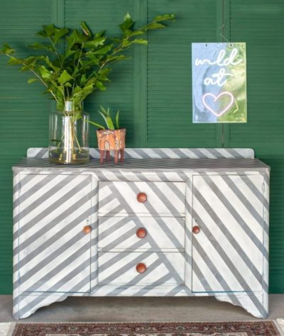Striped linen look cupboard by Polly Coulson, Annie Sloan's Painter in Residence painted with Chalk Paint®