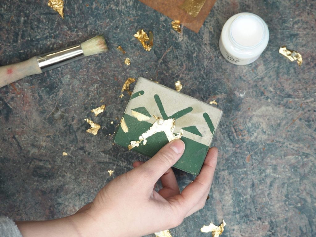 Gilding a Concrete Candle Holder painted with Chalk Paint® by Annie Sloan with Brass Leaf