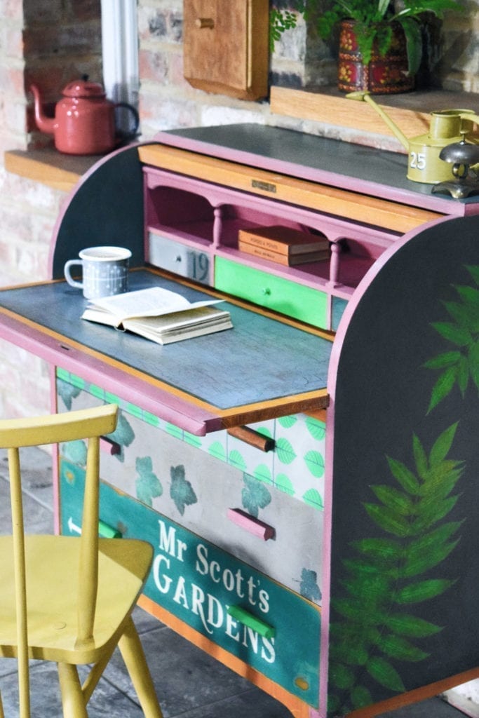 Botanical Office Roll Top Desk by Annie Sloan Painter in Residence Jonathon Marc Mendes painted with Chalk Paint®