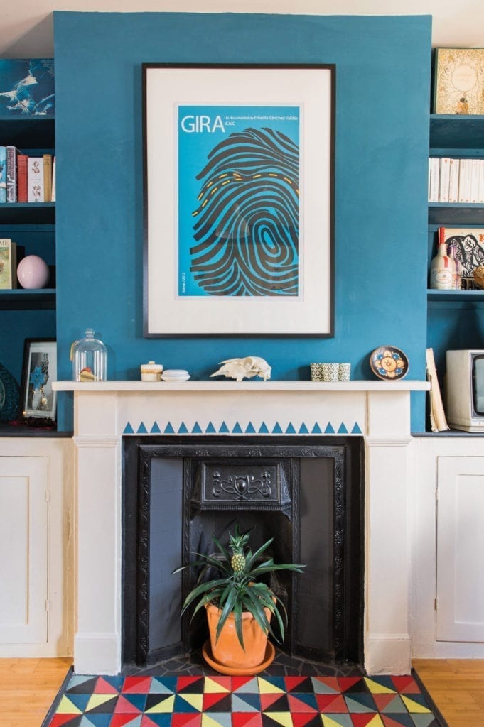 Geometric Mantlepiece by Felix Sloan painted with Chalk Paint® by Annie Sloan in Aubusson Blue