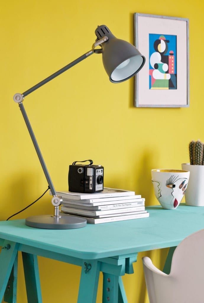 Modern Retro English Yellow Office painted by Annie Sloan with Wall Paint and Chalk Paint®