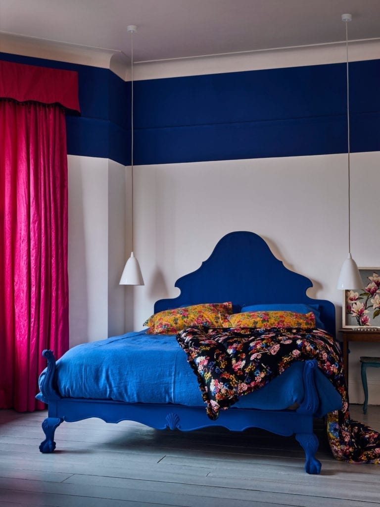 Colour Blocked Bedroom painted with Chalk Paint by Annie Sloan in Napoleonic Blue and Pure