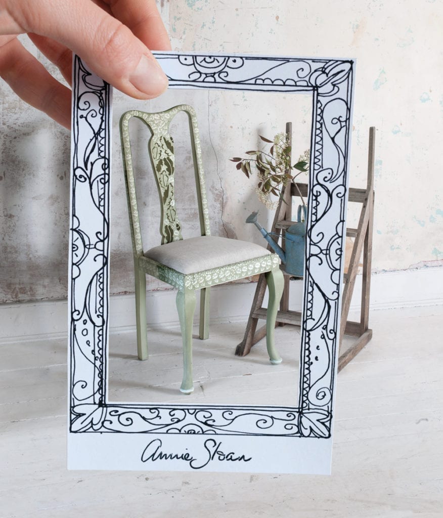 Oak Leaf Stencil Chair painted with Chalk Paint® by Annie Sloan in Olive and Old White