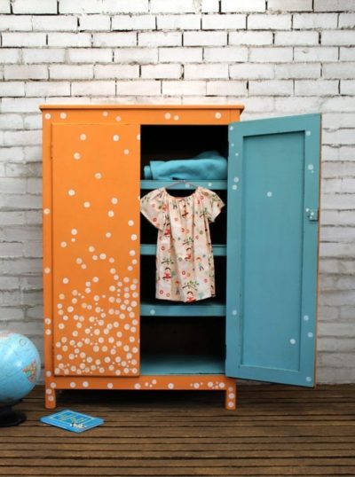 Polka Dot Wardobe by Annie Sloan Painter in Residence Beau Ford painted with Chalk Paint® in Barcelona Orange and Provence