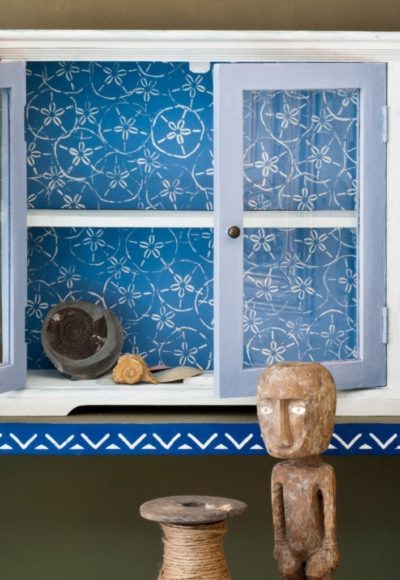Sand Dollar Stencil Cabinet painted with Chalk Paint® by Annie Sloan in a coastal theme